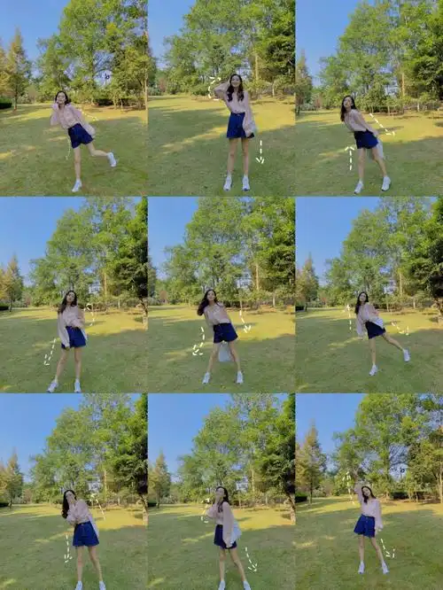 草地站姿拍照姿势ins风拍照九宫格