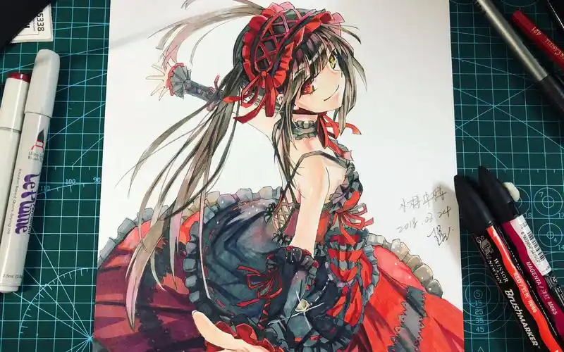 【马克笔手绘】约会大作战马克笔 彩铅乱涂一只狂三~起稿 勾线 上色全