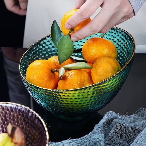 玻璃斜口沙拉碗水果盘零食摆放果盘家用摆盘瓜子盘子可爱超萌网红