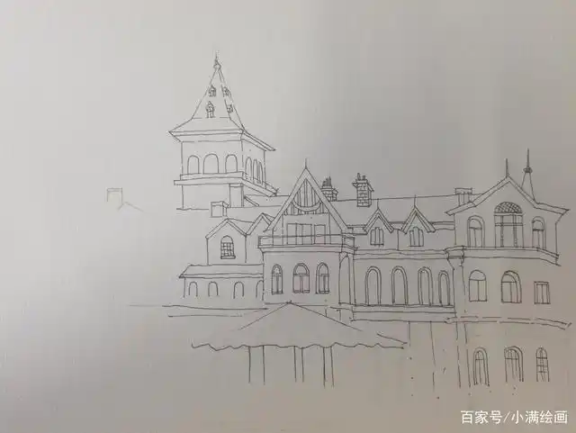 公开课!如何画一幅《上海马勒别墅》的线描速写水彩画