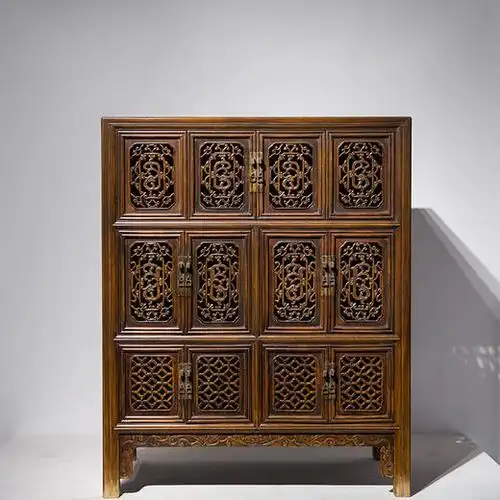 清黄花梨透雕螭龙纹佛经柜