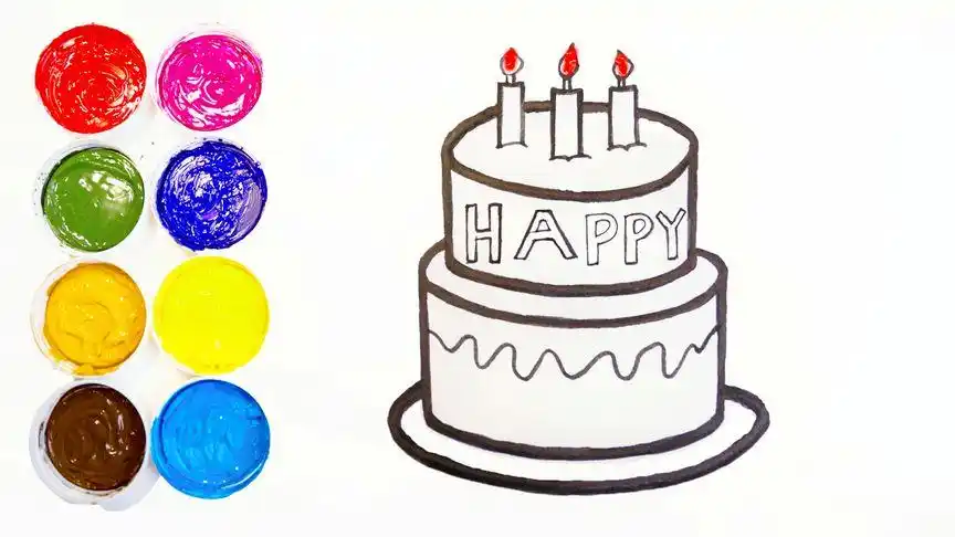 简笔画生日蛋糕彩色, 儿童画生日蛋糕画法涂色