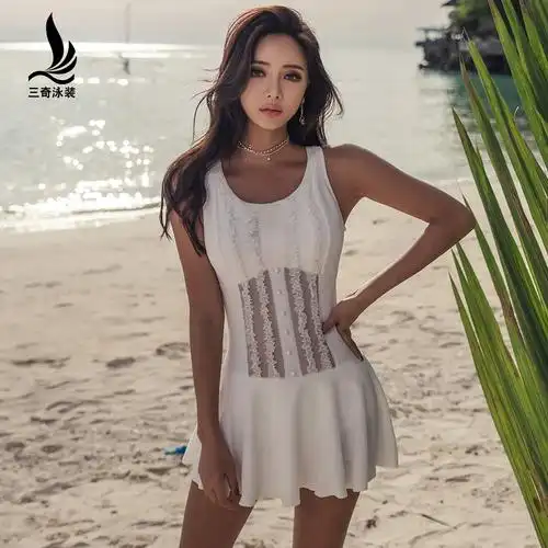 白色韩国游泳衣游泳温泉小香风透明性感露背镂空连体泳衣