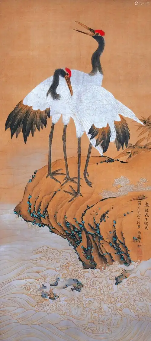 沈铨双鹤图设色绢本立轴