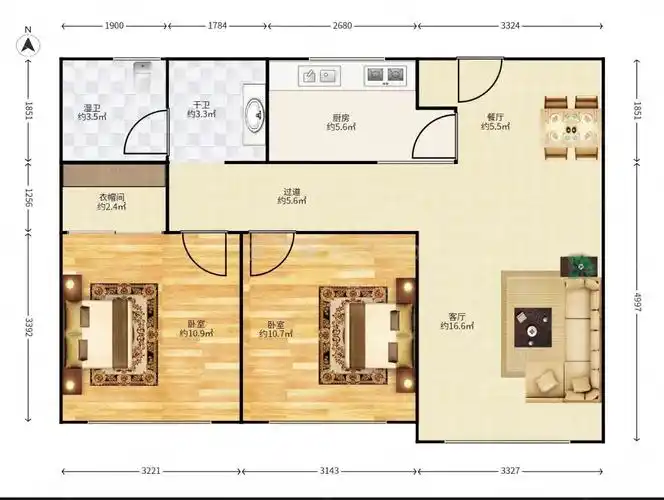 仁恒世纪公园两室全阳户型