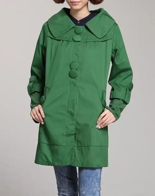果绿色长袖风衣