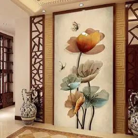 8d凹凸走廊墙布3d珠花玄关装饰壁画5d立体竖版背景墙纸客厅壁纸