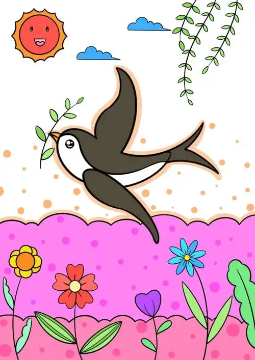 7一9岁儿童画春天来了 春天的景色绘画一等奖