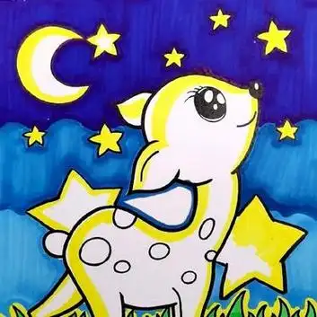 儿童画16|《星空下的小鹿》 详细过程图