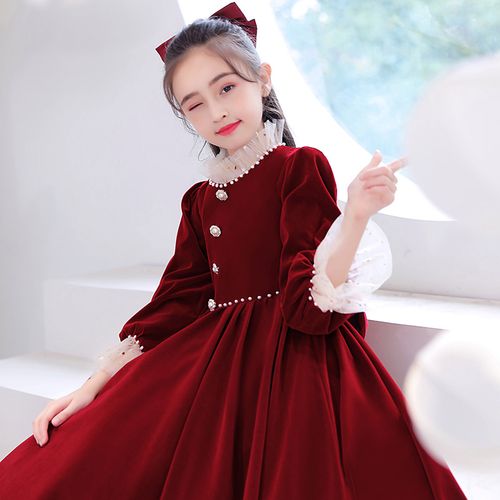 女童礼服儿童公主长袖婚纱小孩走秀钢琴演出儿童礼服