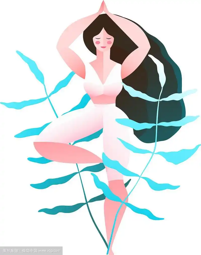 年轻女子在树瑜伽体位平面设计