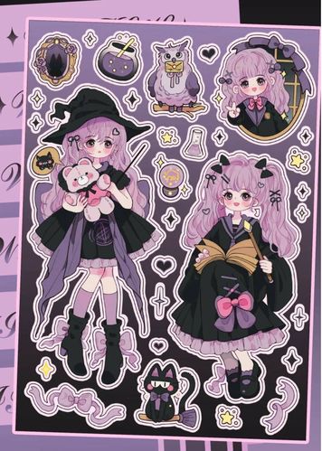 【fairyroom】原创可爱小女巫手账卡通ins咕卡镭射贴纸
