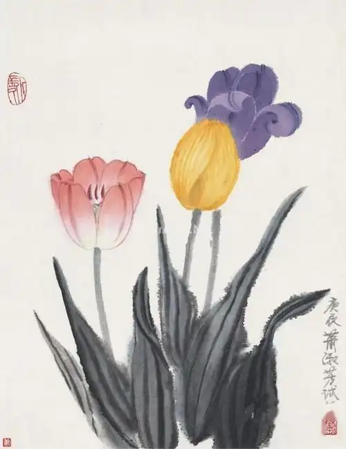 国画里的郁金香,楚楚动人_水墨