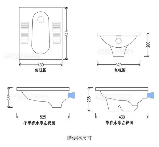 1. 蹲便器单体尺寸