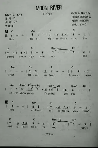 求moon river的口琴c调简谱