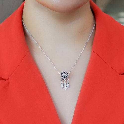pandora潘多拉正品项链女925银锁骨链斑斓之梦神圣捕梦网
