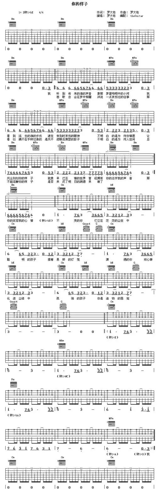 罗大佑《你的样子》吉他谱