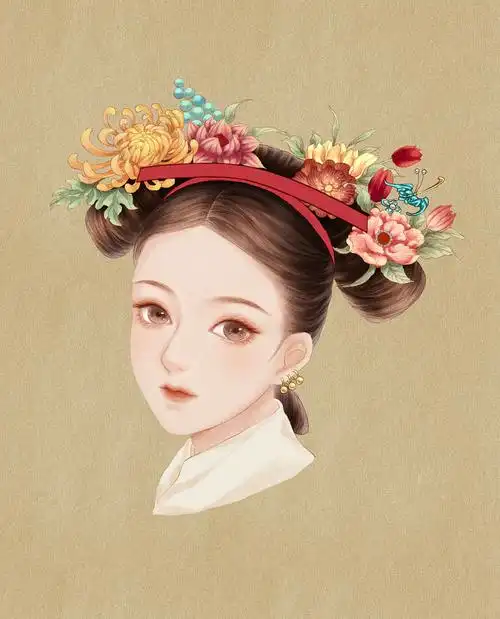 高漫的古风绘画直播课程之清代女子旗头