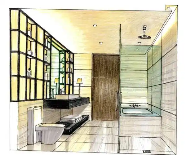 小面积卫生间手绘效果图