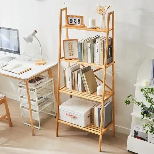 龙尚竹楠竹梯形置物架简约落地书房卧室多层架搁物架书柜收纳书架