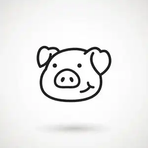 标志小猪脸与微笑的轮廓风格. 卡通猪头图标微笑. 中国新年2019生肖.