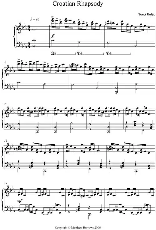 克罗地亚狂想曲原版钢琴谱