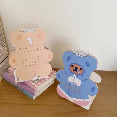 toao韩国ins可爱少女小熊台历2021年翻页小台历本日历可爱卡片