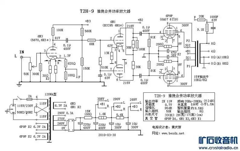 发个用6n3放大6n1长尾倒相6p9p管推挽功放电路图供大家分享