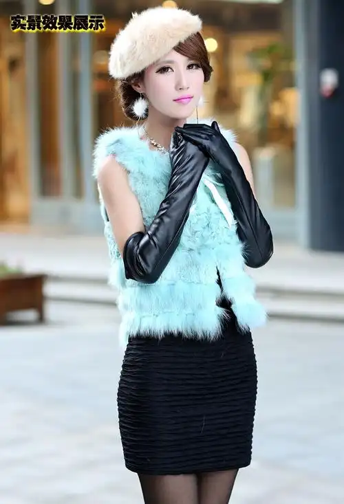 中长款真皮手套女秋冬季保暖长款过肘羊皮手套分指袖套分指手臂套