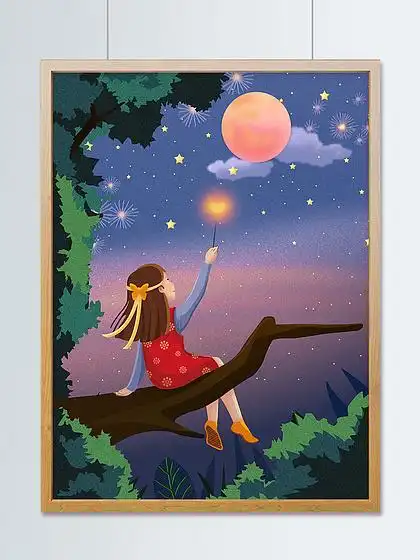 小清新梦幻唯美星空插画女孩