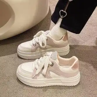 意难平板鞋学生厚底白鞋女秋新款增高轻便学院定制粉红色35