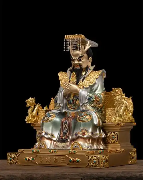 紫运阁纯铜贴金东海龙王神像南西北海家用龙王爷雨神海神黄铜佛像
