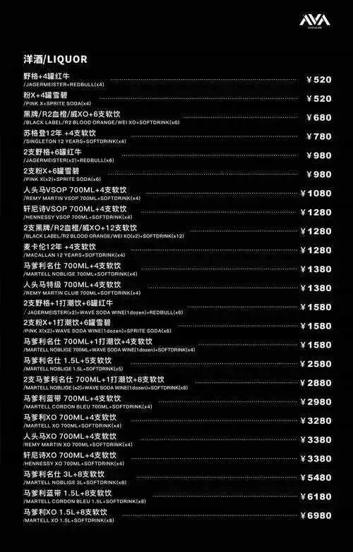 广州 ava 酒吧酒水单