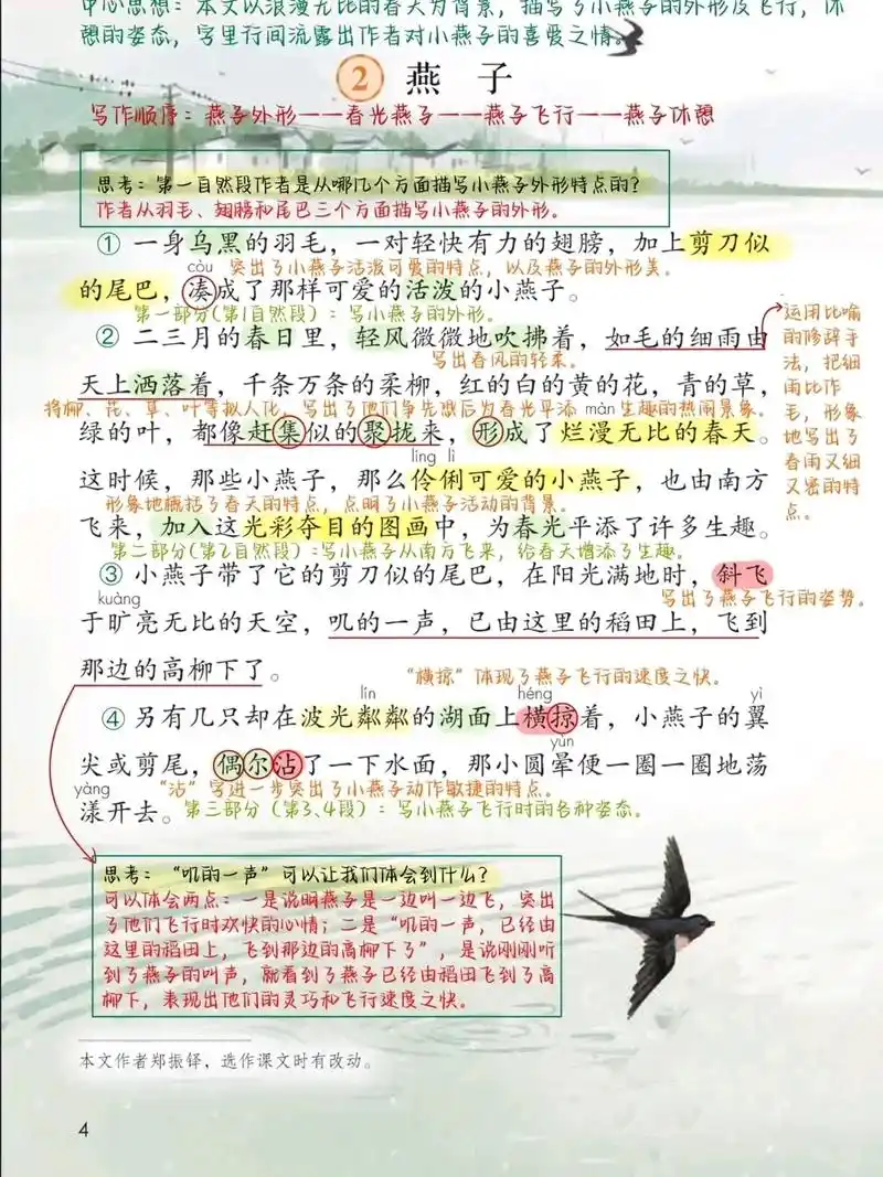 三年级下册语文,第2课《燕子》详细笔记.