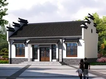 农村一层中式自建房屋设计图纸及效果图_徽派房子设计图纸,鼎川别墅