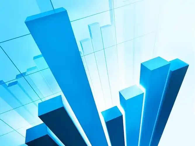 蓝色立体统计图背景的财务ppt模板