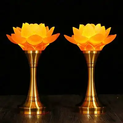 古法琉璃莲花灯佛供灯纯铜led七彩佛灯佛前供灯长明灯荷花灯佛具