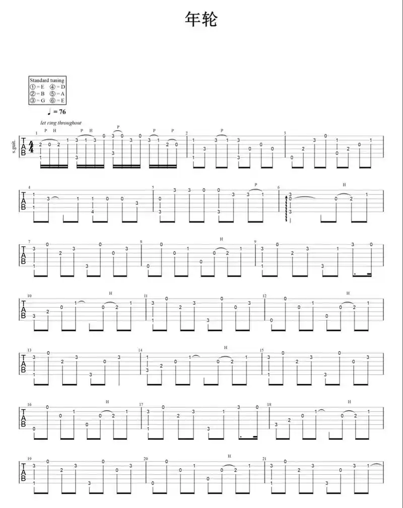 年轮吉他谱92.#零基础学吉他 #今天你练琴了吗 #指弹 # - 抖音