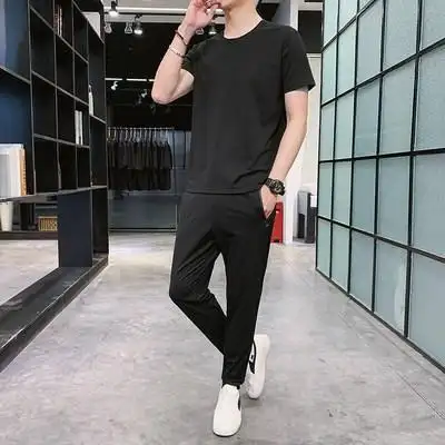 男士冰丝套装休闲短袖搭配帅气夏装夏季运动2020新款潮男韩版男装