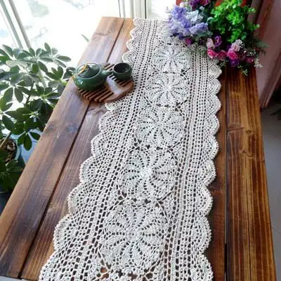 特价纯手工钩花桌布外贸镂空纯棉编织桌旗田园钩针钩花台布长方