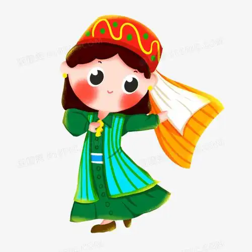 卡通手绘q版乌孜别克族女孩元素