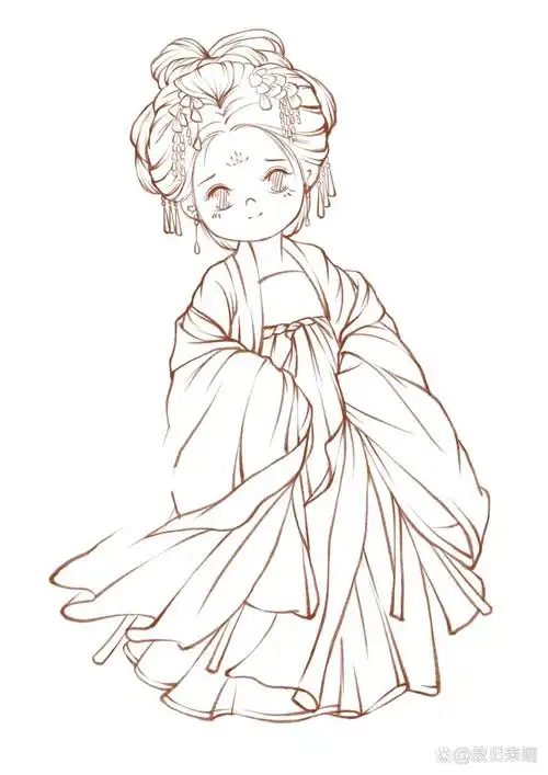 不知不觉画了这么多q版的古风线描