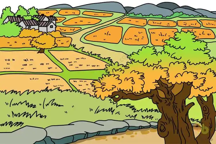 秋天田野的风景简笔画