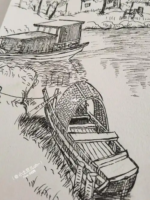 日常生活里的快乐瞬间  #画画  #风景速写  #速写练习  #船  #江南