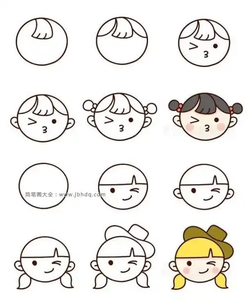 10个超萌的小女孩头像画法步骤图_人物头像简笔画-简笔画大全