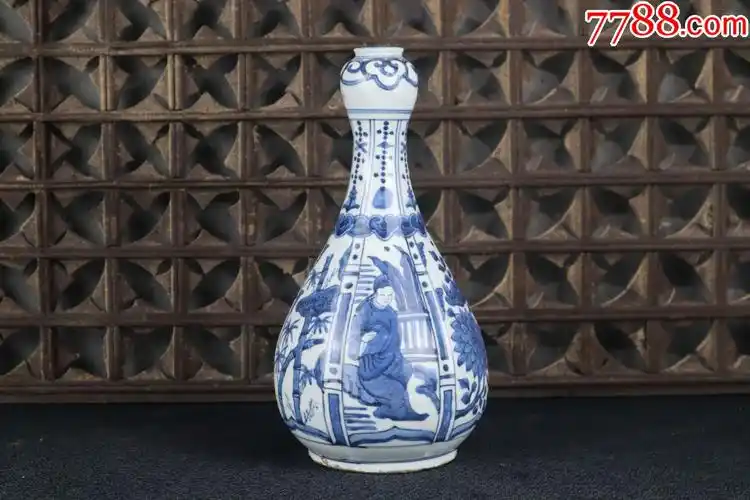 明代万历青花人物蒜头瓶_价格6888元【包退古董店】_第1张_7788收藏