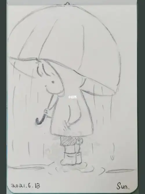 简笔画雨中的小女孩
