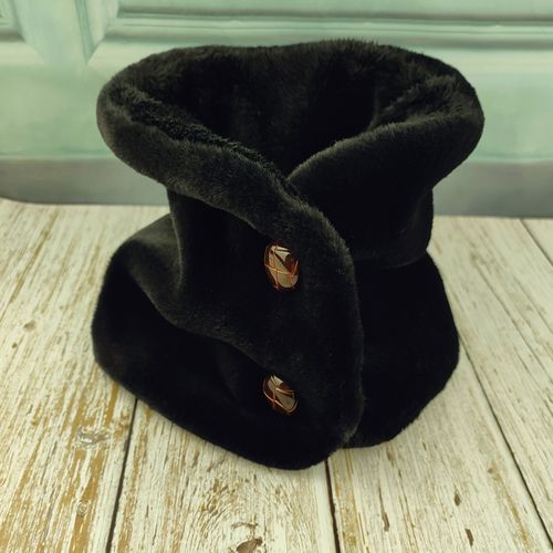 冬季护颈椎保暖毛绒围巾加厚披肩纽扣脖套纯色仿皮草毛毛围脖装饰