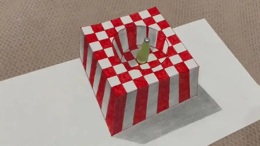 3d立体画,红白凹陷的盒子