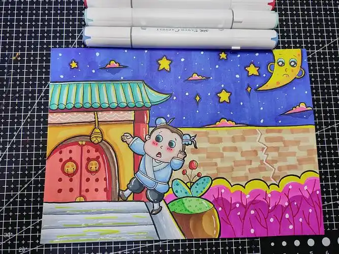马克笔儿童画掩耳盗铃
